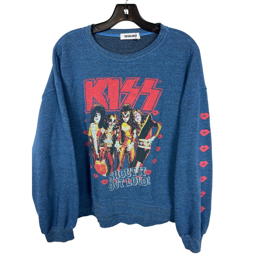 Daydreamer KISS Shout It Out Loud Blue Graphic Sweatshirt Lips Crew neck Small
